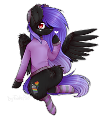 Size: 802x937 | Tagged: safe, artist:twinkepaint, oc, oc only, oc:akio dass, pegasus, pony, clothes, female, mare, one eye closed, simple background, socks, solo, sweater, transparent background, wink