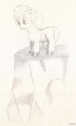 Size: 742x1221 | Tagged: safe, artist:geljado, oc, oc only, pony, cliff, monochrome, sketch, solo, traditional art