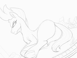 Size: 800x598 | Tagged: safe, artist:raikoh, tempest shadow, pony, my little pony: the movie, blank flank, female, mare, monochrome, plot, solo, underhoof