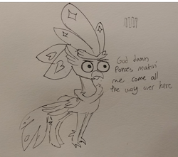 Size: 1648x1460 | Tagged: safe, artist:tjpones, queen novo, classical hippogriff, hippogriff, my little pony: the movie, dialogue, female, lineart, meme, solo, special eyes, traditional art