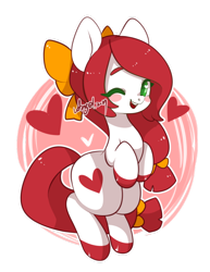 Size: 600x779 | Tagged: safe, artist:snow angel, oc, oc only, oc:heart, pony, female, heart eyes, looking at you, mare, one eye closed, open mouth, simple background, smiling, solo, transparent background, wingding eyes, wink