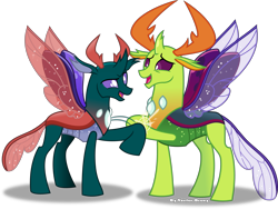 Size: 3809x2860 | Tagged: safe, artist:vector-brony, pharynx, thorax, changedling, changeling, to change a changeling, brotherhood, brotherly love, brothers, changedling brothers, changeling king, king thorax, male, open mouth, prince pharynx, simple background, smiling, stop hitting yourself, transparent background, vector