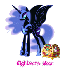 Size: 818x798 | Tagged: safe, edit, edited screencap, screencap, nightmare moon, antagonist, box, hoof shoes, shiny, simple background, solo, transparent background