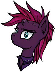 Size: 509x673 | Tagged: safe, artist:wellfugzee, tempest shadow, pony, unicorn, my little pony: the movie, alternate hairstyle, broken horn, bust, clothes, eye scar, female, jacket, leather jacket, mare, mohawk, punk, raripunk, scar, simple background, transparent background