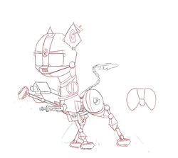 Size: 900x803 | Tagged: safe, artist:otherdrawfag, oc, oc only, cyborg, pony, robot, robot pony, germany, gun, knife, machine, machine gun, satellite dish, schutzstaffel, terminator, weapon