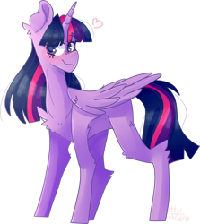 Size: 1024x1149 | Tagged: safe, artist:emily-826, twilight sparkle, twilight sparkle (alicorn), alicorn, pony, chest fluff, heart, heart eyes, simple background, solo, transparent background, wingding eyes