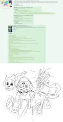 Size: 1352x2617 | Tagged: artist needed, safe, oc, oc only, oc:anon, human, 4chan, book, greentext, magic, monochrome, necromancer, nervous, skull, staff, text