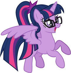 Size: 1001x1032 | Tagged: safe, artist:cloudyglow, sci-twi, twilight sparkle, twilight sparkle (alicorn), alicorn, pony, adorkable, cute, dork, equestria girls ponified, female, flying, glasses, mare, open mouth, ponified, ponytail, scitwilicorn, simple background, smiling, solo, transparent background, twiabetes