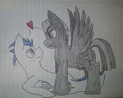 Size: 900x717 | Tagged: safe, artist:existenceinanutshell, soarin', thunderlane, pony, gay, irl, lined paper, male, photo, shipping, soarilane, traditional art