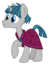 Size: 670x895 | Tagged: safe, artist:thecheeseburger, stygian, pony, unicorn, shadow play, cape, clothes, cute, happy, male, raised hoof, simple background, smiling, solo, stallion, stygianbetes, transparent background, vector