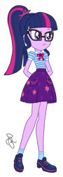 Size: 738x2048 | Tagged: safe, artist:ilaria122, sci-twi, twilight sparkle, better together, equestria girls, clothes, female, glasses, not a vector, shoes, signature, simple background, skirt, socks, solo, transparent background
