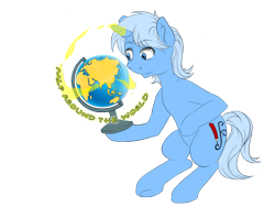 Size: 2400x1800 | Tagged: safe, artist:redheadfly, oc, oc only, oc:tom ink, pony, unicorn, commission, globe, male, smiling, solo, stallion