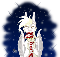 Size: 843x800 | Tagged: safe, artist:unisoleil, oc, oc only, oc:albi light wing, oc:red-white flash, bat pony, pony, albino, clothes, female, hug, mare, nightpony, scarf, size difference