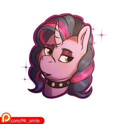 Size: 4000x4000 | Tagged: safe, artist:mr.smile, twilight sparkle, twilight sparkle (alicorn), alicorn, pony, alternate hairstyle, blushing, choker, collar, eyeshadow, female, head tilt, lipstick, makeup, mare, patreon, patreon logo, solo, spiked choker