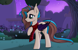 Size: 1024x663 | Tagged: safe, artist:zefirayn, oc, oc only, bat pony, pony, bat pony oc, clothes, digital art, scarf, vexel