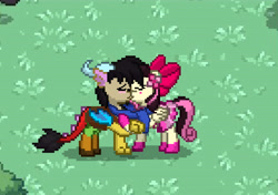 Size: 8598x6047 | Tagged: safe, edit, discord, oc, pony, absurd resolution, canon x oc, cute, girlfriend, holding hooves, kissing, pony town, romance, scarf cuddles, shipping