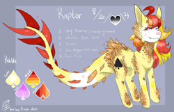 Size: 1220x788 | Tagged: safe, artist:princehoshi, oc, oc only, oc:raptor, pony, reference sheet, solo