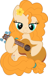 Size: 3781x5968 | Tagged: safe, artist:jhayarr23, pear butter, earth pony, pony, the perfect pear, acoustic guitar, female, flower, flower in hair, guitar, lidded eyes, mare, simple background, smiling, solo, transparent background, vector