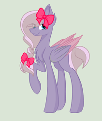 Size: 1600x1900 | Tagged: safe, artist:rose-moonlightowo, oc, oc only, pegasus, pony, bow, braid, colored wings, female, hair bow, mare, multicolored wings, raised hoof, simple background, solo