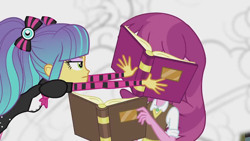 Size: 1280x720 | Tagged: safe, screencap, cheerilee, pixel pizazz, equestria girls, friendship games, photo finished, book