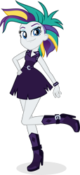 Size: 3918x8622 | Tagged: safe, artist:punzil504, rarity, equestria girls, it isn't the mane thing about you, absurd resolution, alternate hairstyle, boots, clothes, dress, equestria girls interpretation, female, high heel boots, looking at you, miniskirt, raised leg, raripunk, scene interpretation, shoes, short hair, simple background, skirt, smiling, solo, that was fast, transparent background, vector