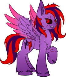 Size: 1127x1307 | Tagged: safe, artist:shad0w-galaxy, oc, oc only, oc:kana, pegasus, pony, black sclera, eye scar, female, heterochromia, raised hoof, red eyes, scar, simple background, solo, transparent background