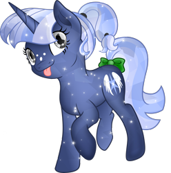 Size: 3000x3028 | Tagged: safe, artist:theshadowstone, oc, oc only, oc:silverlay, crystal pony, pony, unicorn, bow, crystallized, cute, female, mare, raised hoof, silly, simple background, smiling, solo, tail bow, tongue out, transparent background