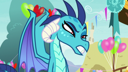 Size: 1280x720 | Tagged: safe, screencap, princess ember, dragon, triple threat, confused, raised eyebrow, solo, suspicious