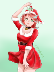 Size: 1500x2000 | Tagged: safe, artist:romaziana, oc, oc only, oc:infinite futura, christmas, clothes, costume, hat, holiday, holly, holly mistaken for mistletoe, santa costume, santa hat, simple background, solo