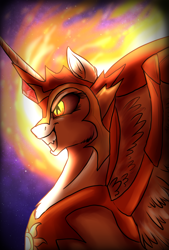 Size: 1348x2000 | Tagged: safe, artist:not-ordinary-pony, daybreaker, pony, a royal problem, armor, female, mane of fire, mare, redraw, solo