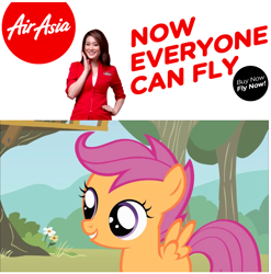 Size: 726x734 | Tagged: safe, scootaloo, human, airasia, clothes, irl, irl human, malaysia, obligatory pony, photo, scootaloo can't fly