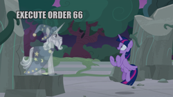 Size: 1920x1080 | Tagged: safe, screencap, star swirl the bearded, twilight sparkle, twilight sparkle (alicorn), alicorn, pony, unicorn, shadow play, caption, emperor palpatine, hologram, order 66, revenge of the sith, star wars, twilight is anakin