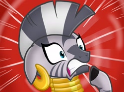 Size: 2732x2048 | Tagged: safe, artist:justsomepainter11, zecora, zebra, it isn't the mane thing about you, floppy ears, frown, reaction, red background, scene interpretation, shocked, simple background, solo, wide eyes