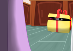 Size: 1483x1032 | Tagged: safe, artist:ilyasnow, pinkie pie, twilight sparkle, earth pony, pony, box, female, imminent surprise, indoors, mare, pony in a box, present, soon