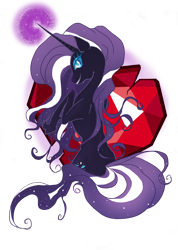 Size: 2417x3398 | Tagged: source needed, useless source url, safe, artist:m0on13aby, nightmare rarity, pony, unicorn, female, fire ruby, looking back, mare, solo