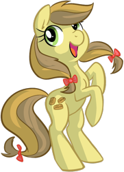 Size: 568x783 | Tagged: safe, artist:php27, apple strudely, earth pony, pony, apple family member, bow, female, hair bow, mare, rearing, simple background, smiling, solo, tail bow, transparent background