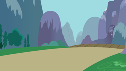 Size: 8000x4500 | Tagged: safe, artist:craftybrony, swarm of the century, absurd resolution, background, dirt road, flower, grass, mountain, road, scenery, tree, vector