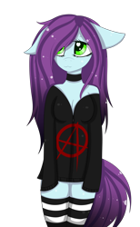 Size: 2062x3343 | Tagged: safe, artist:mimihappy99, oc, oc only, oc:mimi happy, anthro, anarchy, arm behind back, clothes, simple background, socks, solo, striped socks, transparent background