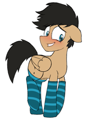 Size: 497x699 | Tagged: safe, artist:ask-the-unnamed-pony, oc, oc only, pony, blushing, clothes, simple background, socks, solo, striped socks, unnamed oc, white background