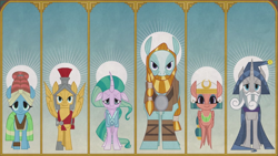 Size: 1027x578 | Tagged: safe, screencap, flash magnus, meadowbrook, mistmane, rockhoof, somnambula, star swirl the bearded, shadow play, flashback, pillars of equestria