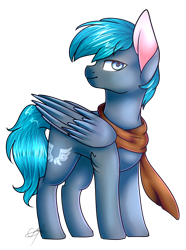 Size: 1440x1932 | Tagged: safe, artist:namichee, oc, oc only, oc:alternate, pegasus, pony, clothes, male, scarf, simple background, smiling, stallion, transparent background