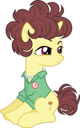 Size: 3000x4773 | Tagged: safe, artist:dusk2k, pony, unicorn, spice up your life, bon appétit, clothes, female, high res, julia child, mare, ponified, shirt, simple background, sitting, solo, transparent background, vector