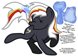 Size: 7000x5000 | Tagged: safe, artist:aaronmk, oc, oc only, oc:velvet remedy, pony, unicorn, fallout equestria, absurd resolution, bell, eyes closed, fanfic, fanfic art, female, glowing horn, hammer, horn, lyrics, magic, mare, open mouth, simple background, smiling, solo, song reference, telekinesis, text, transparent background