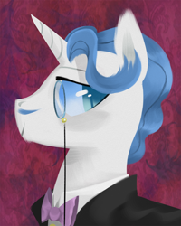 Size: 900x1125 | Tagged: safe, artist:talonsofwater, fancypants, pony, unicorn, bust, clothes, colored pupils, commission, male, monocle, portrait, profile, side view, smiling, solo, stallion