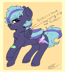 Size: 1463x1629 | Tagged: safe, artist:jadedmelody613, oc, oc only, oc:comet trail, pegasus, pony, chest fluff, colored wings, freckles, looking at you, male, multicolored wings, raised hoof, shoulder freckles, signature, simple background, solo, stallion, unshorn fetlocks