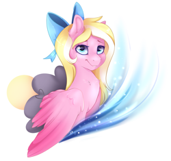 Size: 1024x964 | Tagged: safe, artist:csox, oc, oc only, oc:bay breeze, pegasus, pony, bow, female, hair bow, looking at you, mare, smiling, solo