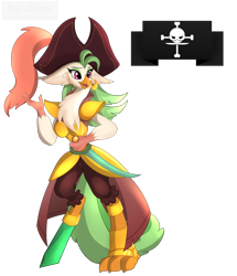 Size: 1600x1860 | Tagged: safe, artist:kyodashiro, captain celaeno, anthro, parrot, my little pony: the movie, clothes, female, hat, open mouth, pirate, pirate hat, simple background, solo, transparent background