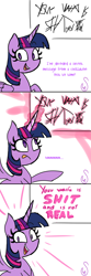 Size: 2000x6000 | Tagged: safe, artist:quarium, twilight sparkle, twilight sparkle (alicorn), alicorn, comic, female, looking at you, magic, mare, open mouth, smiling, solo, speech bubble, telekinesis, vulgar, your waifu is shit