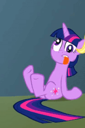 Size: 235x354 | Tagged: safe, screencap, applejack, twilight sparkle, unicorn twilight, earth pony, pony, unicorn, feeling pinkie keen, animated, cropped, crossed legs, cute, derp, dizzy, faic, female, funny, gif, grin, head shake, mare, smiling, squee, tongue out, twiabetes