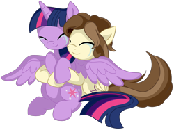 Size: 2236x1674 | Tagged: safe, artist:x-blackpearl-x, twilight sparkle, twilight sparkle (alicorn), oc, oc:lavender craft, alicorn, pegasus, pony, crying, hug, simple background, transparent background